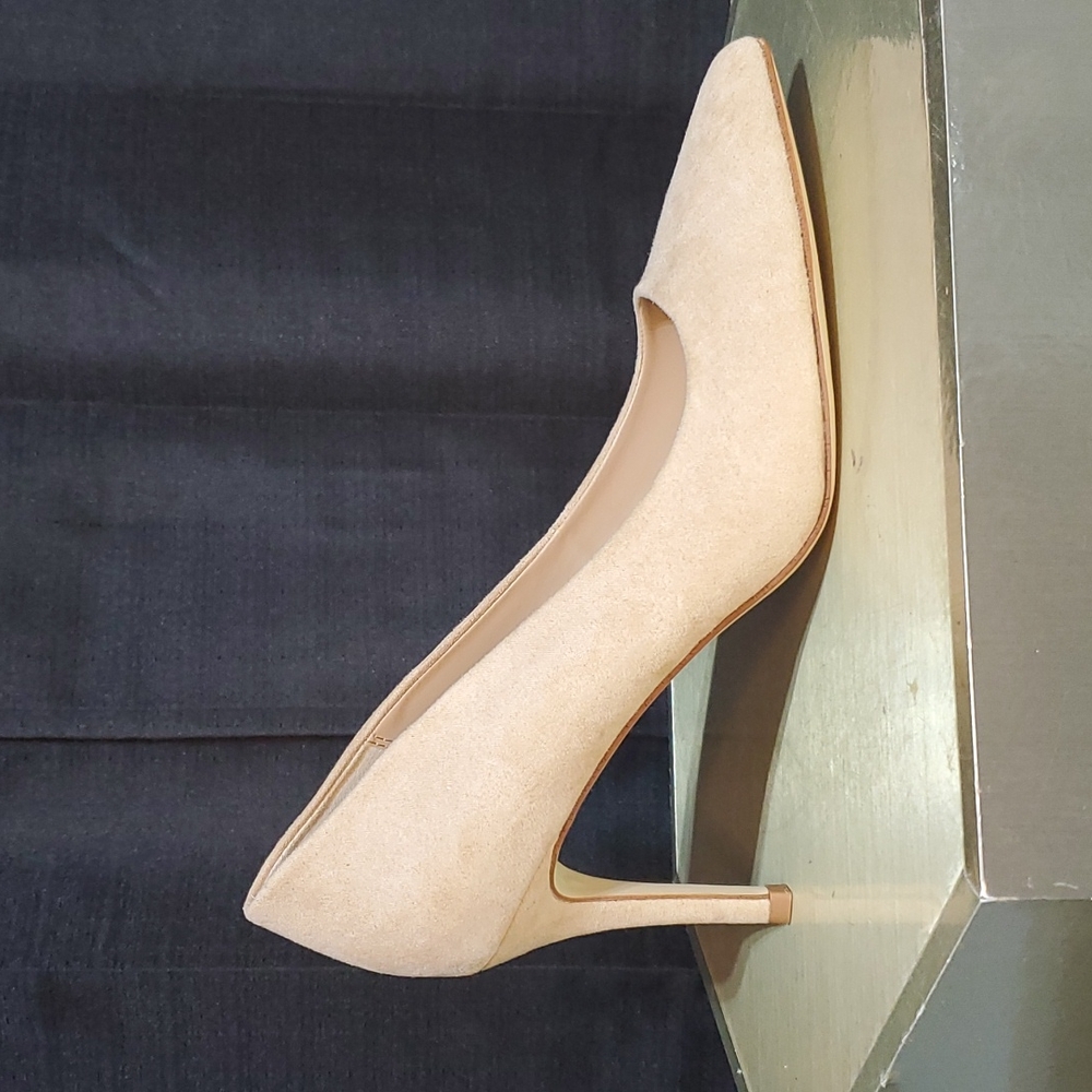 Nude suede pointed toe heels